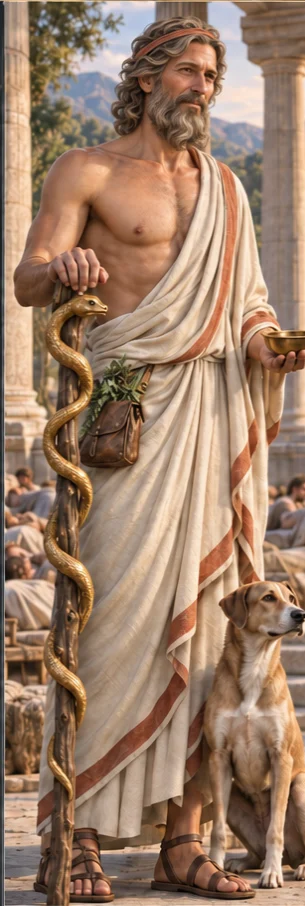 Asclepius, God of healing, full-length portrait