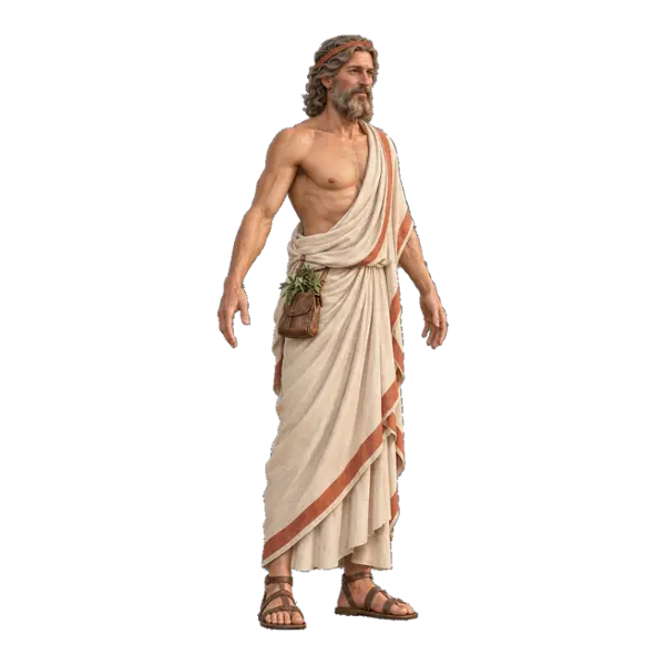 Asclepius, three-quarter view