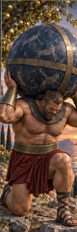 Atlas, the Titan who holds up the sky, full-length portrait