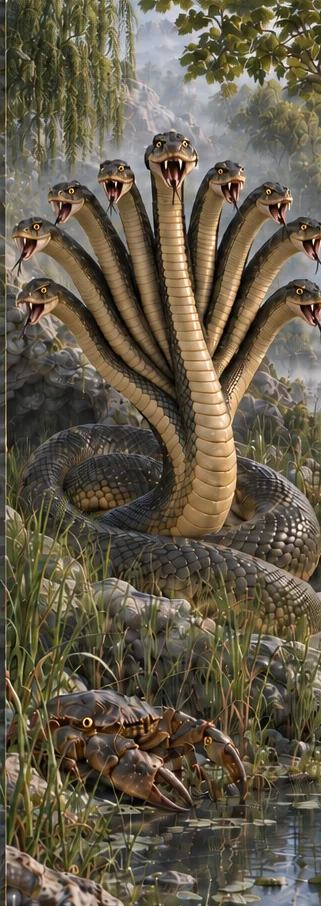 Lernaean Hydra, the many-headed serpent of Lerna, full-length portrait