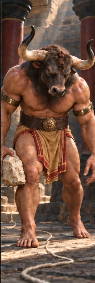 Minotaur, the bull-headed prisoner of the Labyrinth, full-length portrait
