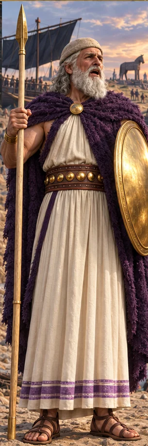 Nestor, the old king of Pylos, full-length portrait