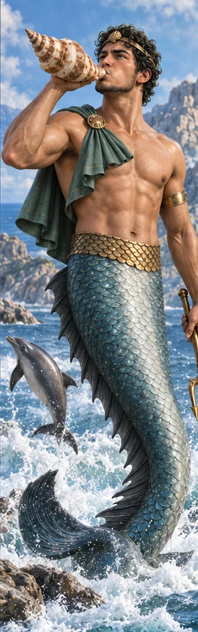 Triton, Herald of the deep, full-length portrait